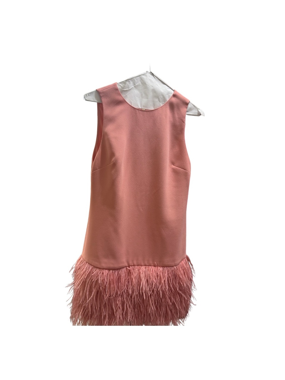 Alice + Olivia Coral Pink Feather-Hem Sleeveless Dress